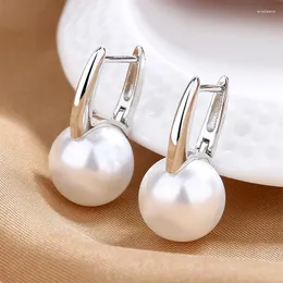 Hoop Earrings Cute Pearl Studs For Women Silver Color Eardrop Minimalist Tiny Huggies Hoops Wedding Fashion Jewelry