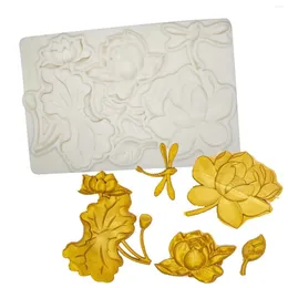 Baking Moulds Lotus And Dragonfly Chocolate Wedding DIY Fondant Cake Decorating Tools Silicone Mold Summer Pond