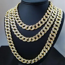 Iced Out Майами, кубинская цепочка, золото, серебро, мужское ожерелье в стиле хип-хоп, ювелирные изделия, 16 дюймов, 18 дюймов, 20 дюймов, 22 дюйма, 24 дюйма, 26 дюймов, 28 дюймов, 30 дюймов2277