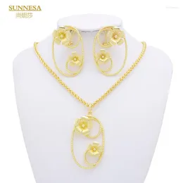 Necklace Earrings Set SUNNESA Elegant 18k Gold Plated Italian Dubai Jewelry For Women African And Flower Design France Jewellery