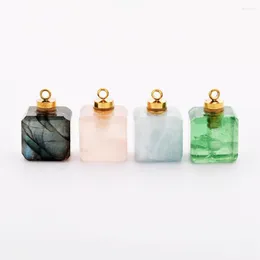 Pendant Necklaces BOROSA Square Perfume Bottle Natural Stone Crystal Rose Quartz Essential Oil Charm For Jewelry Making Necklace