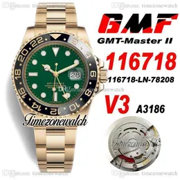 GMF V3 GMT II 116718 A3186 AUTOMATISK MENSKRAV 18K GUL GULD CERAMIM REZEL Black Dial 904l Oystersteel Armband Garantikort S273C