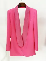 919 xxl 2023 milão pista outono outwear feminino manga longa casaco lapela pescoço casaco botão rosa roupas de moda das mulheres oalaidi