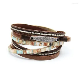 Strand Multilayer Leather Wide Braided Straps Wrap Bracelet For Women Girl Wristbands Boho Bangle Magnetic Clasp Gift Box