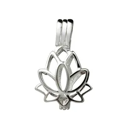 Lotus Flower Blossom Pendant Small Lockets 925 Sterling Silver Gift Love Wishing Pearl Cage 5 Pitch307n