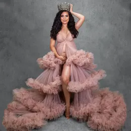 Blush Różowa suknia wieczorowa sukienki na bal maturalny szaty macierzyńskie do sesji zdjęciowej ciąża długie marszki Suknia bez rękawów sukienka na fotografię