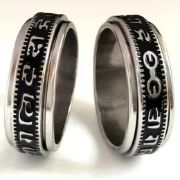 20pcs Retro Carved Buddhist Scriptures The Six Words Mantra Spin Stainless Steel Spinner Ring Men Women Unique Lucky Jewelry B1723