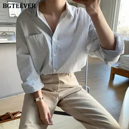 Women's Blouses Shirts BGTEEVER Vintage Ladies Striped Women Blouses Turn-down Collar Long Sleeve Loose Female Shirts Casual Tops Femme Spring 230928