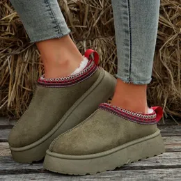 Boots Winter Retro Women Snow Warm Suede Leather Lazy Loafers Shoes Woman Lady Female Flat Bottine Botas 2023