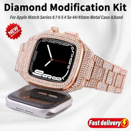 لـ Apple Watch S9 9 Band Luxury Full Diamond Modification Kit 45mm 44mm Diamond Case Strap Strap Iwatch Series 8 7 6 SE 5 4 Fashion Loop