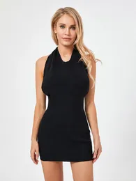 Casual Dresses Women S Knit Halter Neck Mini Dress Sleeveless Backless Solid Color Bandage Bodycon Tank For Party Office