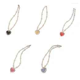 Chains E15E Trendy Heart Imitation Pearls Necklace Handmade Beaded Necklaces For Women Pendant Choker Collar Chain Jewelry