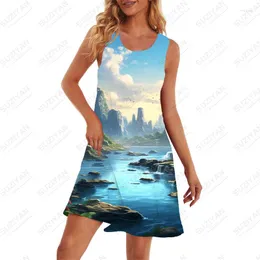 Casual Dresses Beach Holiday Sleeveless Dress Female Comfortable Breathable Loose Summer Landscape 3D Printed