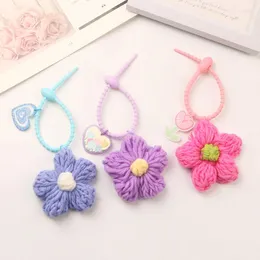 Keychains Colorful Wool Flower Heart Keychain Keyring For Women Gift Cute Kawaii Love Plant Bag Airpods Box Car Key Accessorie Jewelry