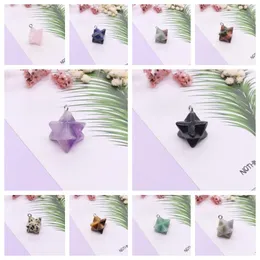 Hänghalsband Reiki Natural Stone Merkaba Star Pendulum för 3D Hexagram Pendule Energy Crystal Quartz Amethyst Agate Pärlor Pendants