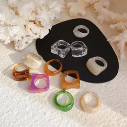 MENGJIQIAO Fashion Colorful Acrylic Resin Square Rings For Women Girls Korean Elegant Mid Finger Knuckle Rings Jewelry Gifts272o