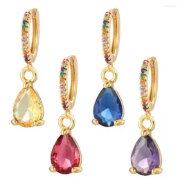 Hoop Earrings Bohemian Water Drop For Women Green Red Blue Gold Colored Zircon Cute Charm Dangle Ear Ring Fashion Jewelry Nickel Free