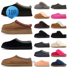 Fashion Winter Shoes uggly tazz منصة تسمان Slippers النساء الجوارب الجلدية جديلة مريحة أستراليا جلد الغنم من جلد الغنم قصير القوس القوس Khaki في الهواء الطلق التسلل