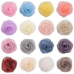 장식용 꽃 10pcs 5cm 수제 Organza Chiffon Fabric Diy 장미 꽃 헤드웨어 모자 드레스 옷 장식 머리 액세서리