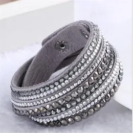 2017 سوار جلدي جديد Rhinestone Crystal Bracelet Wrap Multilayer للنساء Pulseras Mulher Jewelry G24227O