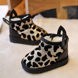 Stövlar botas para nios tjej boot bling leopard snö söta öron småbarn barnsko för pojkevinter varm fotled plysch 230928