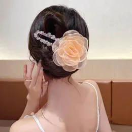 Hair Clips Flower Pearl Clip Lady Girl Cute Bow Lace Hairpin Grabs The Back Of Head Duckbill Headdress