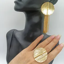 Necklace Earrings Set Gold Color Tassels And Rings Daily Wear Geometric Copper Jewelry For Women Dubai Nigeria Wedding Accessory