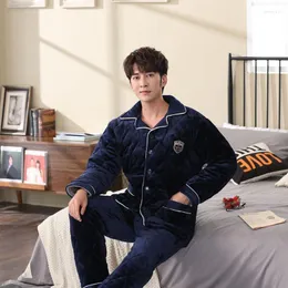 Men's Sleepwear 2023 Winter Thickened Homewear Cotton Flannel Loungewear Crystal Lazy Pajamas Loose Casual Warm Set