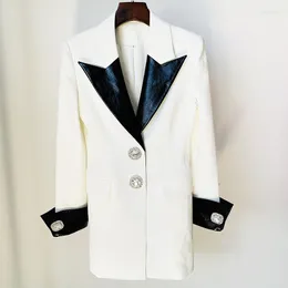 Ternos femininos moda estilo mulheres jaqueta 1 peça contraste couro blazer colarinho diamante botão fino encaixe de manga comprida terno em estoque