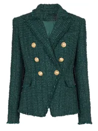 919 XXL 2023 Milan Runway Autumn Damskie Otwenewa Długie rękawowe płaszcz Lapel Szyjka Przycisk Green Tweed Fashion Ubrania Women Oalaidi