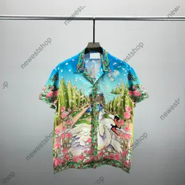 24SS Designer Mens T Hawaii Men Manyin Flower Flower Thirts Thirtts Tshirts Luxury Printed Pant Bechues Cotton Man Shirts Orange T Shirt