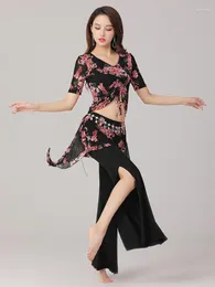 Stage Wear Leopard Woman Costume Belly Latin 2Pcs Set Drawstring Fantasia Urban Dance Jazz Mesh Halloween Arab Classical Split Clothes