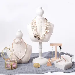 Jewelry Pouches Unique Retro Wooden Lace Mannequin Bust Necklace Bracelet Display Rack Earring Stand Holder Storage Box