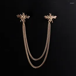 Brooches Cute Bee Fashion Metal Double Chain Tassel Vintage Animal Men Collar Lapel Pin Women Jewelry Friend Gift