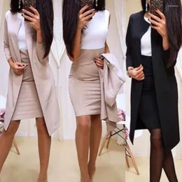 Tvådelad klänning 2st Lady Autumn Solid Color Office Women Blazer Jacket bodycon mini kjol