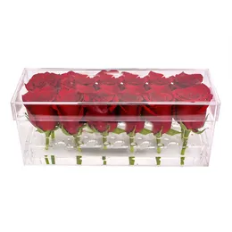 Rektangel Clear Acrylic 12 Holes Flower Box Makeup Organizer Waterproof Acryl Rose Box Alla hjärtans dag Wedding Present Box238p