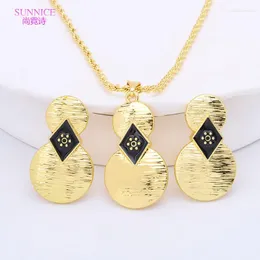 Necklace Earrings Set Dubai Jewelry For Women 18K Gold Plated Hoop Pendant Jewellery Party Wedding Accesorios Para Mujer