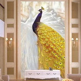 Wallpapers 3D Embossed Po Murals Wallpaper Peacock Entrance For Living Room TV Background Wall Art Decor Paper Custom Size
