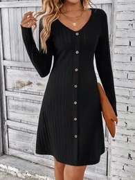 Casual Dresses Elegant For Women 2023Autumn Fashion Daily Solid Button Waist Long Sleeve Dress Temperament Commuting