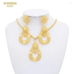 Necklace Earrings Set SUNNESA African For Women 18k Gold Plated Dubai Daily Wear Ethiopian Flower Drop