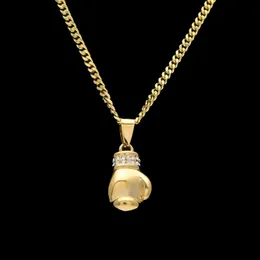 Boxing Glove Diamond Pendant Charm Necklace Sport Boxing Jewelry 316L Stainless Steel Gold Color Chain For Men275o