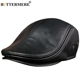 Basker Buttermere Flat Caps Men Real Leather Duckbill Hats Earflaps Black Casual Director Cap Male Vintage Winter Driving 230928