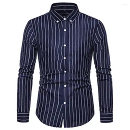 Men's Dress Shirts Mens Retro Stripe Button Down Long Sleeve Casual Formal Tops Tee Shirt