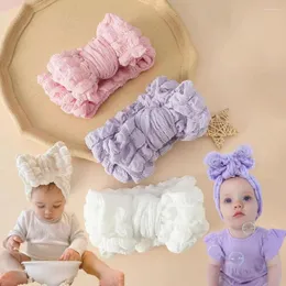Hair Accessories Soft Nylon Bowknot Hairband Baby Girl Bows Headband Elastic Children Turban Kids Wrinkled Wide Headwear