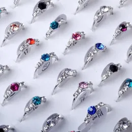 Wedding Rings 50pcs/lot Mixed Crystal Silver Plated Rings for Women Multicolor Wedding Female Jewelry Brand Design Rings 230928