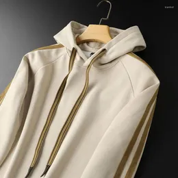 Hoodies masculinos listra lateral com capuz com cordão design outono e inverno malha de algodão manga longa roupas slim-fit