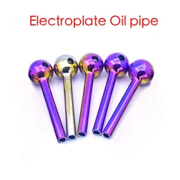 Colorful Electroplate Smoking Pipe For Hookahs mini 4inch Straight Pyrex Glass Oil Burner Pipes Tobacco Wax Dab Rigs Accessories