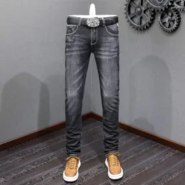 Men's Jeans Italian Style Fashion Men High Quality Retro Black Gray Stretch Slim Fit Vintage Casual Designer Denim Pants