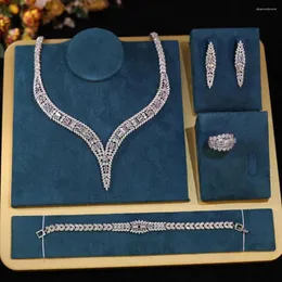 Kolye küpeler seti ışıltılı 5a zirkon topluluk düğün kadınlar için bakır moda nedime mücevher bijoux femme zy080