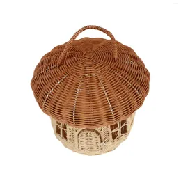 Storage Bottles Rattan Mushroom Basket Veggie Tray Lid Desktop Fruits Vegetables Adornment Shopping